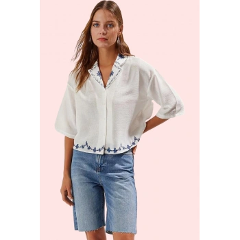 Kadın Regular Gömlek Flamlı Pamuk Kumaş Rahat Kalıp Yaz Aylarının Vazgeçilmezi Günlük Kullanım