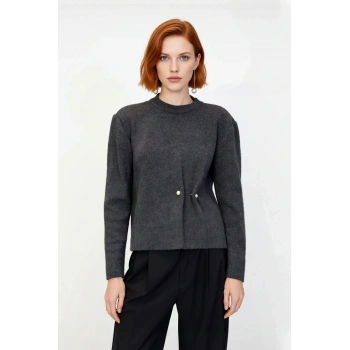 Kadın Regular Kalıp Bisiklet Yaka Akrilik Triko Kazak Şık İnci Detaylı Kışlık Giyim Şıklığı