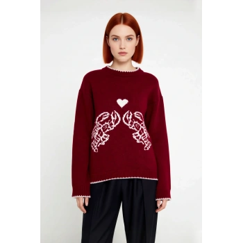 Kadın Regular Kalıp Bisiklet Yaka Düşük Kol Slogan Desenli Triko Kazak Kış Günleri İçin İdeal Seçim