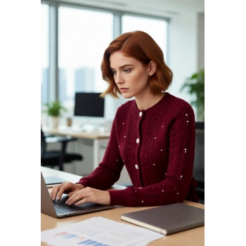 Kadın Regular Kalıp Çift Yüzlü Akrilik Triko Hırka Saç Örgü Desenli Kışlık Giyim Tarzı Kaliteli