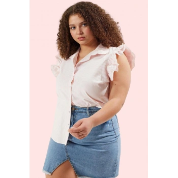 Kadın Regular Kalıp Çizgili Bebe Yaka Gömlek Günlük Kullanım Yaz Hafta Sonu Modern Tasarım