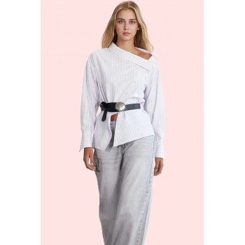 Kadın Regular Kalıp Çizgili Dokuma Gömlek Pamuk Günlük Kullanım Yaz Aylarının Vazgeçilmezi