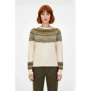 Kadın Regular Kalıp Etnik Desenli Bisiklet Yaka Reglan Kol Triko Kazak Kış Günleri İçin İdeal Şıklık