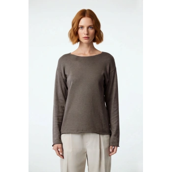 Kadın Regular Kalıp Kayık Yaka Uzun Kollu Triko Kazak Günlük Şıklık İçin İdeal Seçim Kaliteli