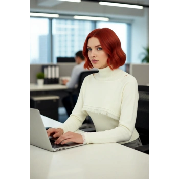 Kadın Regular Kalıp Orta Kalın Triko Kazak Bluz Takımı Düşük Kol Püsküllü Dik Yaka Kış Modası