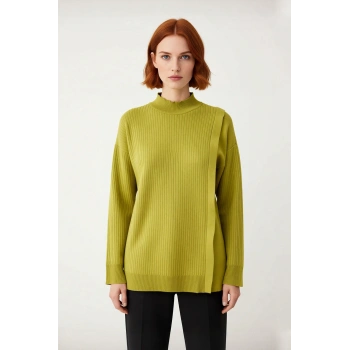 Kadın Regular Kalıp Ribana Dokulu Triko Kazak Tesettür Giyim İçin Şık Ve Rahat Uzun Kollu Tasarım