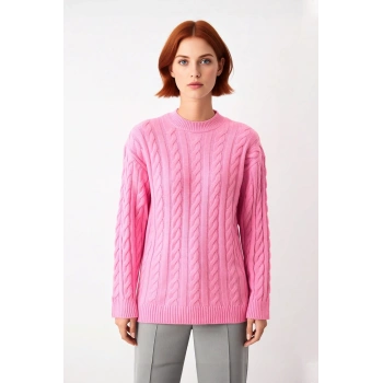 Kadın Regular Kalıp Saç Örgü Triko Kazak Bisiklet Yaka Uzun Kollu Günlük Kış Kombinleri İçin