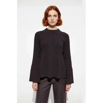 Kadın Regular Kalıp Sürdürülebilir Triko Kazak Reglan Kollu Peplum Detaylı Orta Kalınlıkta Günlük