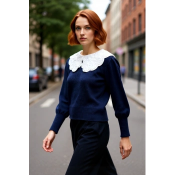 Kadın Regular Kalıp Triko Kazak Gömlek Yaka Detaylı Kışlık Günlük Kombinler İçin İdealdir Kaliteli