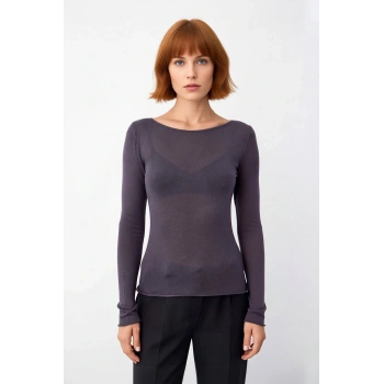 Kadın Regular Kalıp Uzun Kollu İnce Dokuma Bisiklet Yaka Viskoz Triko Bluz Günlük Şıklık İçin İdeal