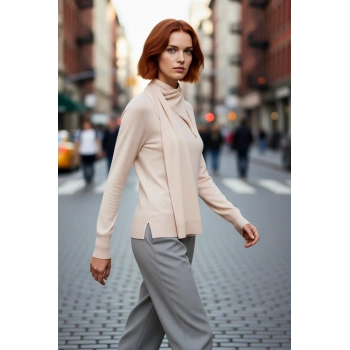 Kadın Regular Kalıp Uzun Kollu Şal Yaka İnce Triko Kazak İlkbahar Sonbahar Şıklığı Kaliteli