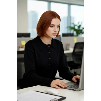 Kadın Regular Kesim Uzun Kollu Casual Polo Yaka Düz Triko Kazak Günlük Şıklığınızı Tamamlar.