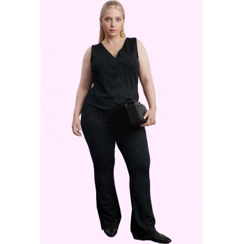 Kadın Regular Örme Pantolon Çizgili Yüksek Bel Geniş Paça Günlük Stil Yaz Aylarının Vazgeçilmezi