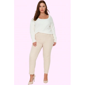 Kadın Regular Pantolon; Yüksek Bel Cigarette Kalıp Fermuarlı Günlük Kullanım Modern Tasarım
