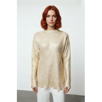 Kadın Relaxed Kalıp Bisiklet Yaka Düşük Kol Ribana Triko Kazak Sonbahar Kış Stili Basic Siluet