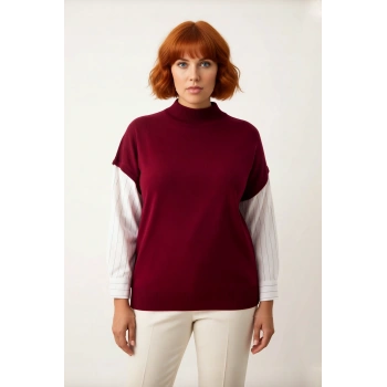 Kadın Relaxed Kalıp Dik Yaka Kolsuz Triko Süveter Şık ve Konforlu Günlük Basic Akrilik Kışlık