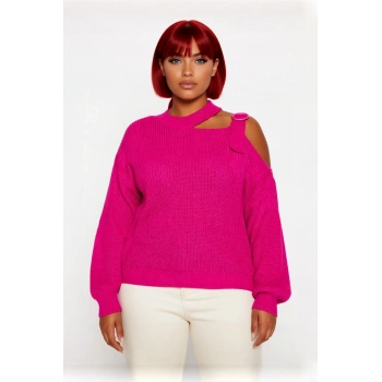 Kadın Relaxed Kalıp Pencere Detaylı Düşük Kollu Triko Kazak Kışlık Günlük Tarzın Anahtarı Kaliteli