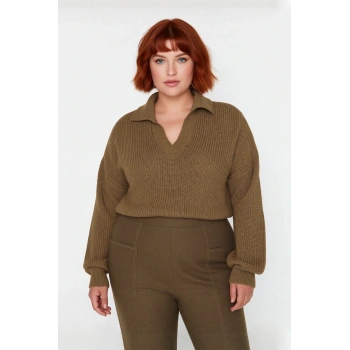 Kadın Relaxed Kalıp Selanik Örgü Polo Yaka Kalın Akrilik Triko Kazak Günlük Şıklık Sunar Kaliteli