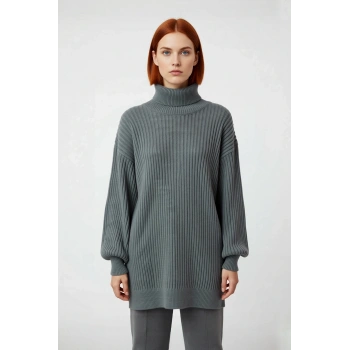 Kadın Relaxed Kesim Balıkçı Yaka Selanik Örgü Kalın Tunik Triko Kazak Kış Günleri Şıklığı Kaliteli