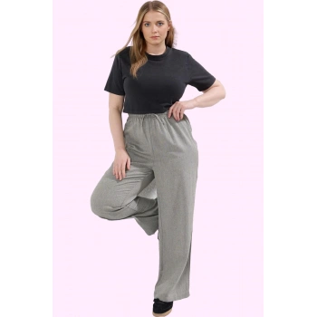 Kadın Relaxed Siluet Geniş Paça Yazlık Pantolon Rahat Kalıp Keten Görünümlü Günlük Kullanım