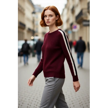 Kadın Renk Bloklu Oversize Bisiklet Yaka Triko Kazak Soğuk Havalar İçin Modern ve Trend Bir Seçim