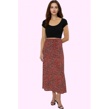 Kadın Retro Desenli Maroken Dokuma Maxi Etek Viskoz Günlük Kullanım Yaz Aylarının Vazgeçilmezi