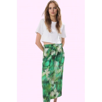 Kadın Sarong Siluet Midi Etek Yırtmaçlı Anvelop Batik Desenli Yazlık Yaz Aylarının Vazgeçilmezi