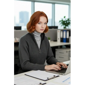 Kadın Selanik Dokuma Regular Kalıp Crop Dik Yaka Fermuarlı Uzun Kollu Triko Kazak Günlük Şıklık