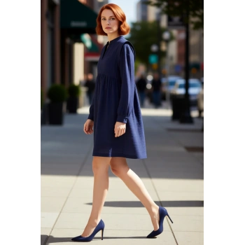Kadın Shift Kalıp Hakim Yaka Balon Kol Düz Dokuma Mini Elbise İlkbahar Sonbahar İçin İdeal Seçim