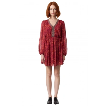 Kadın Şifon Dokuma Skater Mini Elbise V Yaka Uzun Kollu Astarlı Gündüz Gece Şık Stili Kaliteli