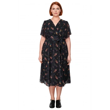 Kadın Şifon Kumaş Melek Kol V Yaka Çiçek Desenli A line Kruvaze Maxi Elbise İlkbahar Yaz Kaliteli