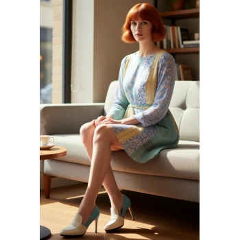 Kadın Şifon Patchwork Mini Elbise İlkbahar Sonbahar Modası Bisiklet Yaka Skater Kalıp Uzun Kollu