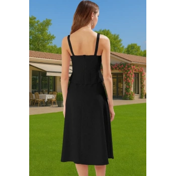 Kadın Şık A Kesim Midi Elbise Fiyonk Detaylı Dokuma Yazlık Balo Yüksek Kalite Günlük Kullanım İçin