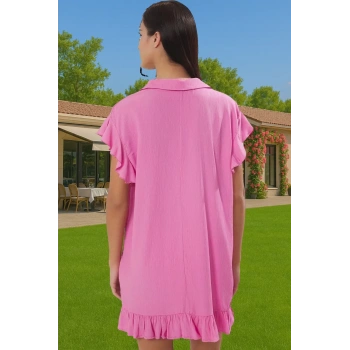 Kadın Şık Bisiklet Yaka Crinkle Dokuma Plaj Elbisesi Yazlık Kısa Günlük Kullanım İçin Özel Tasarım