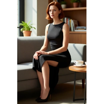 Kadın Şık Bodycon Kolsuz Midi Elbise Esnek Mikro Örme Kumaşıyla Büzgü Detaylı Yırtmaçlı Tasarım.