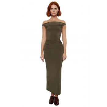 Kadın Şık Bodycon Maxi Elbise Carmen Yaka Detaylı Özel Kokteyl Davetleri İçin Modern Tarz Kaliteli