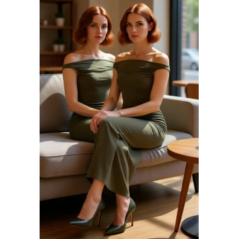 Kadın Şık Bodycon Maxi Elbise Carmen Yaka Detaylı Özel Kokteyl Davetleri İçin Modern Tarz Kaliteli