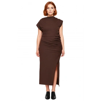 Kadın Şık Bodycon Midi Elbise Dik Yaka Kolsuz Tasarım Düz Örme İlkbahar Sonbahar Trendi Kaliteli