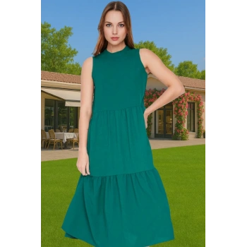 Kadın Şık Düz Kesim Kolsuz Midi Elbise Polyester Kumaş Nefes Alabilir Şık Görünüm Kaliteli İşçilik