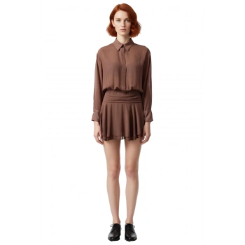 Kadın Şık Gömlek Yaka Uzun Kollu Skater Kalıp Şifon Elbise Özel Günlerin Vazgeçilmezi Kaliteli