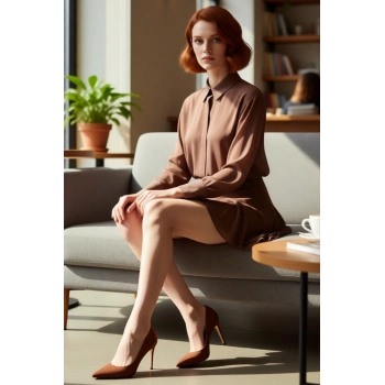 Kadın Şık Gömlek Yaka Uzun Kollu Skater Kalıp Şifon Elbise Özel Günlerin Vazgeçilmezi Kaliteli