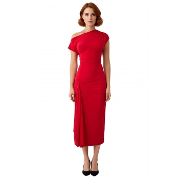 Kadın Şık Örme Sandy Dokuma Midi Elbise Gece Davetleri Mezuniyet İçin A Line Kayık Yaka. Kaliteli