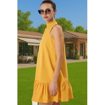 Kadın Şık Poplin Mini Elbise Rahat Shift Kalıp Günlük Yazlık Kaliteli İşçilik Seçkin Malzeme