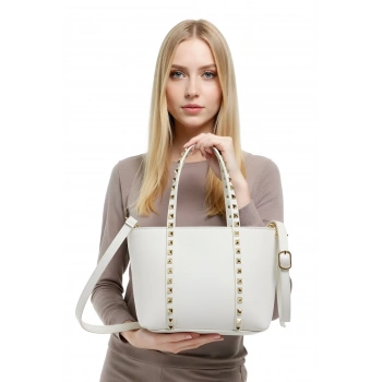 Kadın Şık PU Deri El Ve Omuz Çantası Zımba Detaylı Fermuarlı Cepli Haftasonu Kullanım