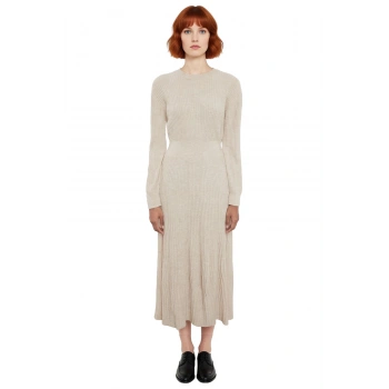 Kadın Şık Ribana Dokulu Maxi Elbise Skater Kalıp Bisiklet Yaka Uzun Kollu Kış Günleri İçin İdeal