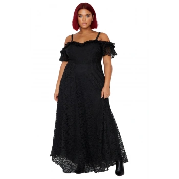 Kadın Şık Siyah A Kesim Maxi Abiye Elbise Carmen Yaka Düşük Kol İle Özel Gecelerin Parıltısı.