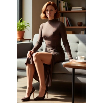 Kadın Şık Taş Baskılı Örme Uzun Kollu Maxi Abiye Elbise Dik Yaka Kruvaze Siluet Kış Davetleri İçin