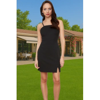 Kadın Siyah Askılı Kısa Bodycon Elbise Polyester Yazlık Şık Uzun Ömürlü Zarifane Tasarım