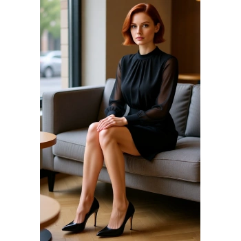 Kadın Siyah Düz Desen Dik Yaka A Kesim Mini Elbise Uzun Kollu Kışlık Şık Kombinler İçin Kaliteli