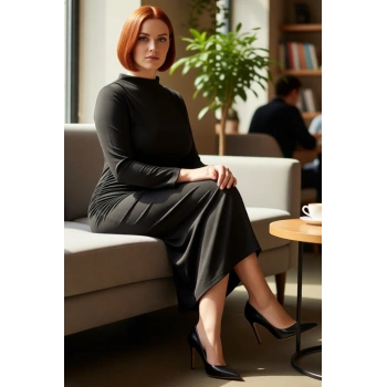 Kadın Siyah Düz Desen Dik Yaka Maxi Boy Yırtmaç Detaylı Uzun Yarasa Kol Büyük Beden Örgü Elbise